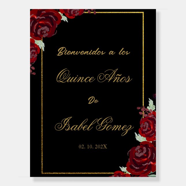 Black Burgundy Quinceañera Welcome sign (Front)