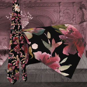 Black & Burgundy Raspberry Pink Peony Wedding Neck Tie