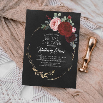 Black Burgundy Red And Gold Floral Bridal Shower Invitation by lovelywow at Zazzle
