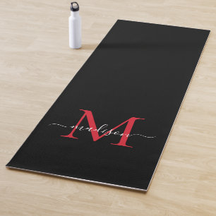 Black Burgundy Red Monogram Elegant Feminine Yoga Mat