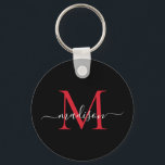 Black Burgundy Red Monogram Name Elegant Script Keychain<br><div class="desc">Simple Black Burgundy Red Monogram Elegant Modern Script Keychain</div>
