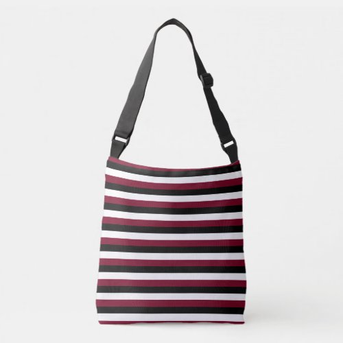 Black Burgundy Red White Stripes Crossbody Bag