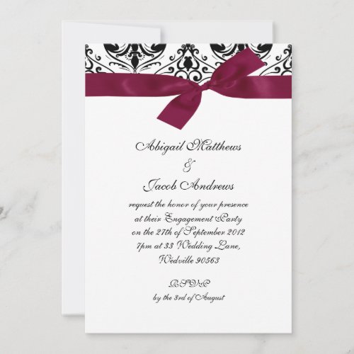 Black Burgundy Ribbon Engagement Party Invitation