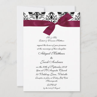 Black & Burgundy Ribbon - Wedding Invitation