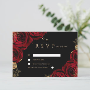 Black Burgundy Roses Wedding RSVP card
