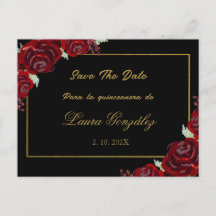 Black Burgundy Save the Date quinceañera