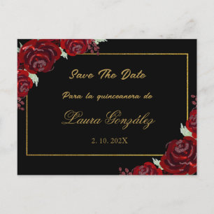 Black Burgundy Save the Date quinceañera Invitation Postcard