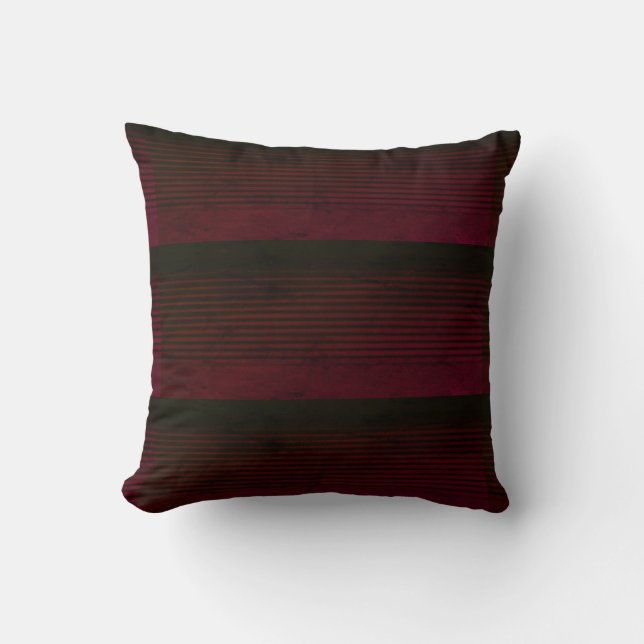 Black Burgundy Striped Throw Pillow (Front)