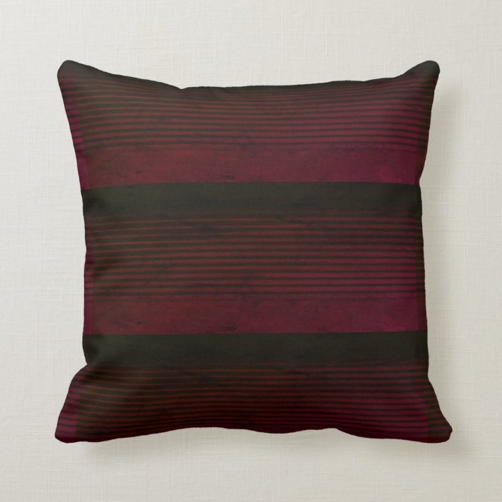 Black Burgundy Striped Throw Pillow