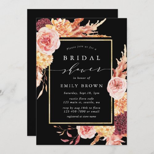 Black Burgundy Terracotta Floral Bridal Shower  Invitation