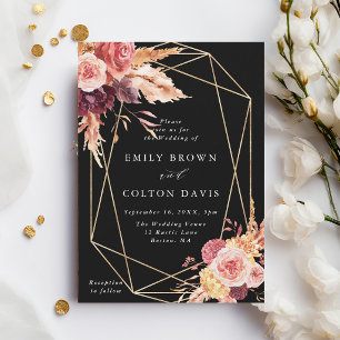 Black Burgundy Terracotta Gold Geometric Wedding Invitation