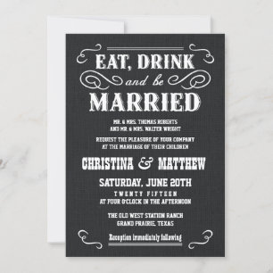 Black Burlap Country Western Wedding Invitations
