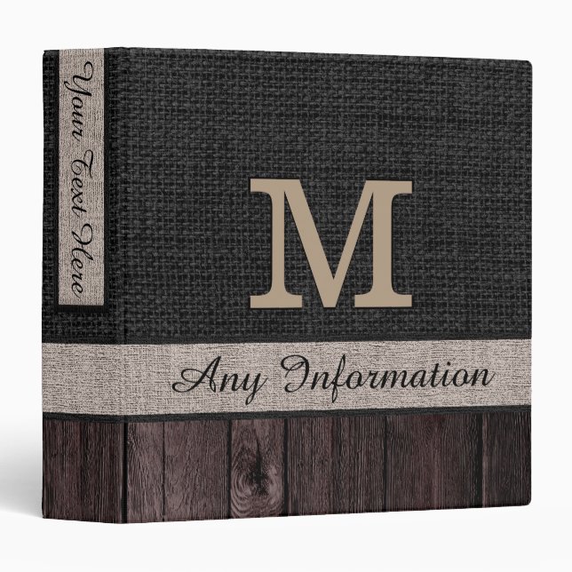 Black Burlap Rustic Jute Look Wood Binder (Front/Spine)