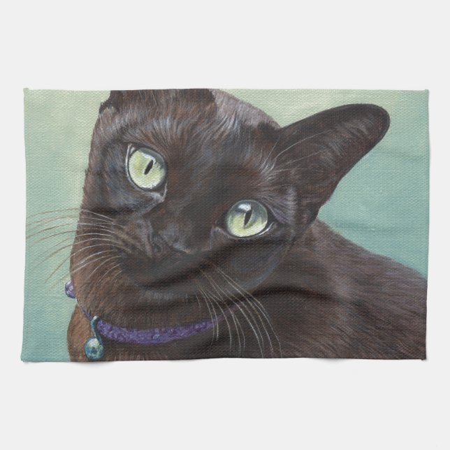 Black Burmese Cat Moose Kitchen Towel (Horizontal)