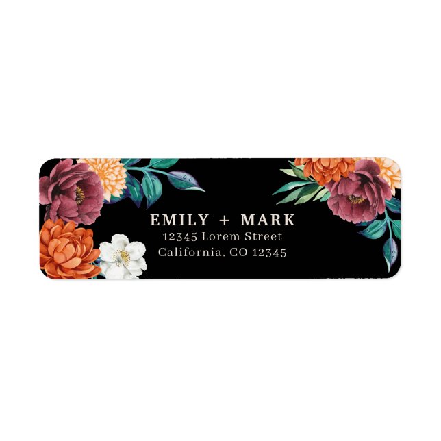 Black Burnt orange fall wedding return address Label (Front)