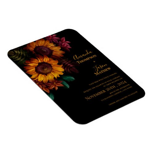 Black Burnt Orange Floral Wedding Invitation Magnet