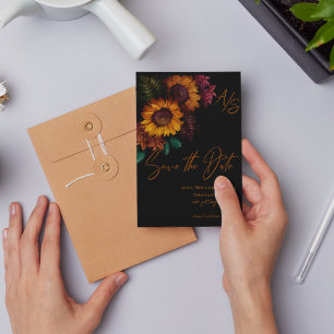 Black Burnt Orange Monogram Wedding Save the Date Postcard