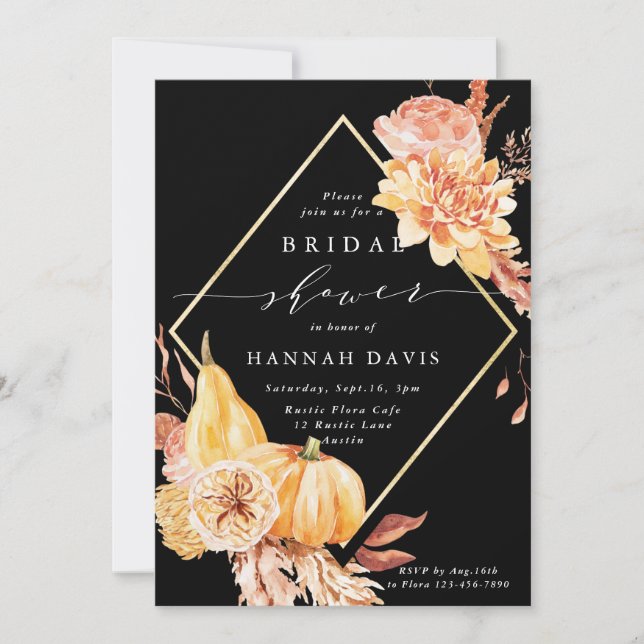 Black Burnt Orange Terracotta Floral Bridal Shower Invitation (Front)