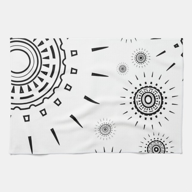 Black Burst Patterns on White Kitchen Towel (Horizontal)