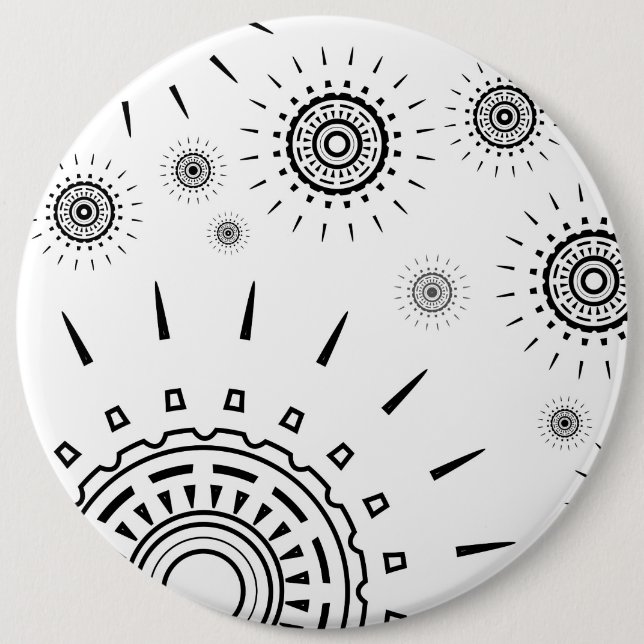 Black Burst Patterns on White Pinback Button (Front)