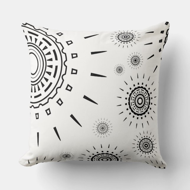 Black Burst Patterns on White Throw Pillow (Front)