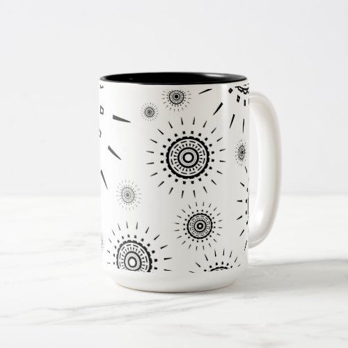 Black Burst Patterns on White Two_Tone Coffee Mug