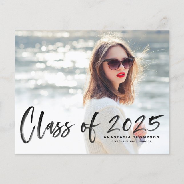 Black Bush Lettering Photo Graduation Invitation (Front)