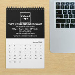 Black Business Brand on Calendar<br><div class="desc">Black color business branding on customizable calendar. Customize it by uploading your business logo, typing your business name, address, phone number, e-mail and website. You can include it in your promotional products, giveaway items or gifts to your customers or clients, a marketing strategy to advertise your business or to promote...</div>