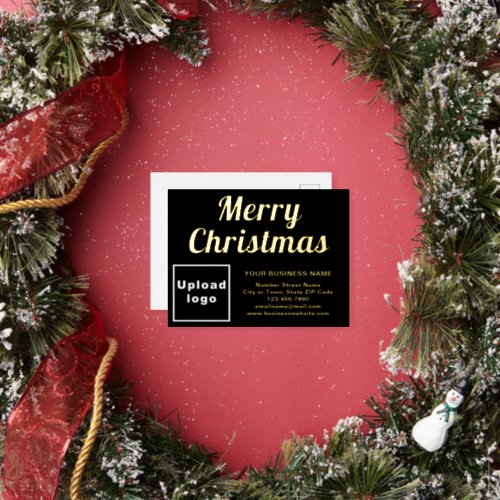 Black Business Brand on Christmas Foil Holiday Postcard