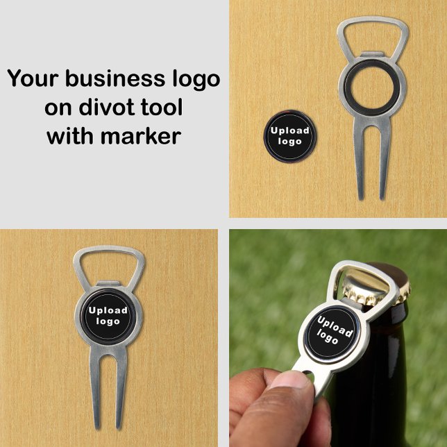 Black Business Brand on Divot Tool With Marker (Your business logo on black background on divot tool bottle opener with marker.)
