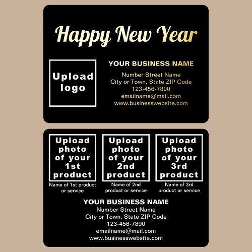 Black Business Brand on New Year Rectangle Foil Holiday Card