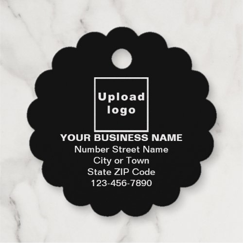 Black Business Brand on Scalloped Round Shape Foil Favor Tags