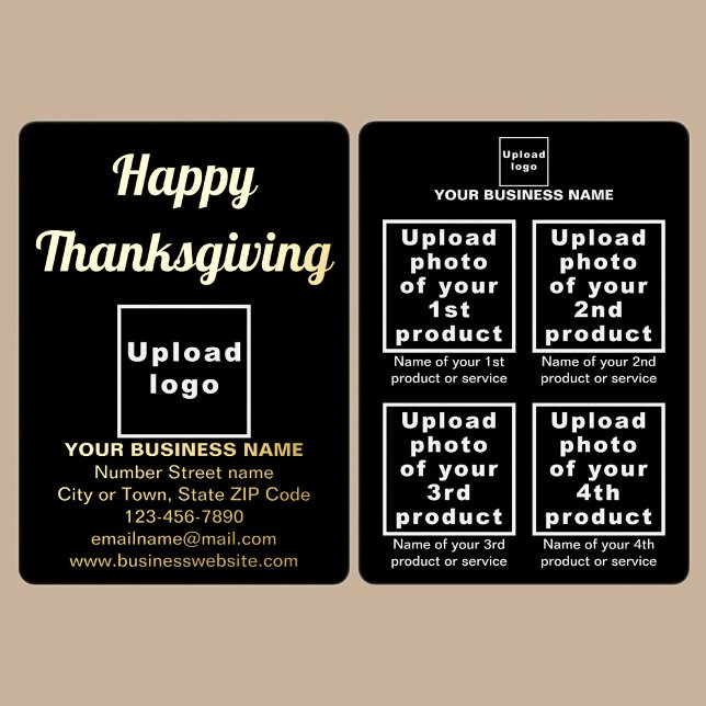 Black Business Brand on Thanksgiving Foil Holiday Card (Black business brand with products or services on Thanksgiving foil holiday card.)