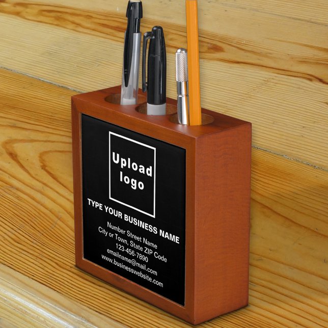 Black Business Branding on Desk Pen Organizer (Black color business branding on desk pen organizer.)