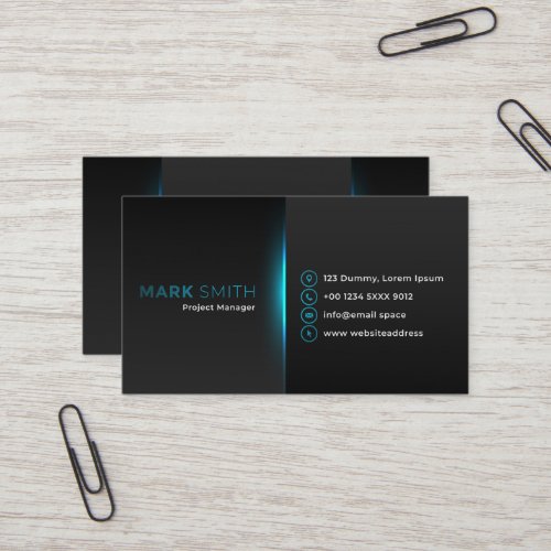 black business card with blue shade