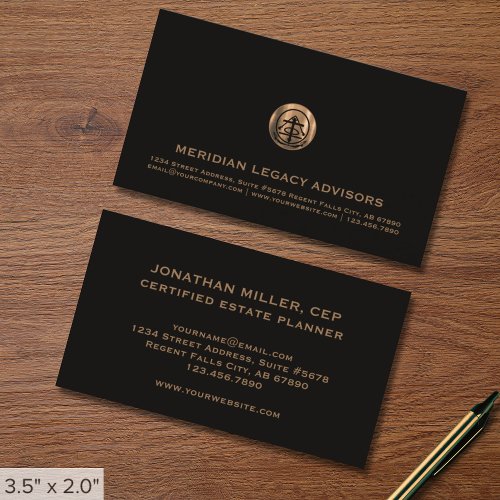 Black Business Cards with Copper Seal Logo