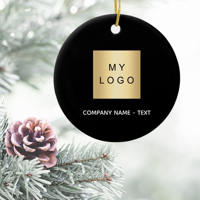 Black business company logo ceramic ornament (Creator Uploaded)