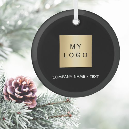 Black business company logo glass ornament