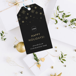 Black Business Gold Snowflake Custom Company Logo Gift Tags