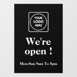 Black Business Hours Custom Logo Storefront Window Cling