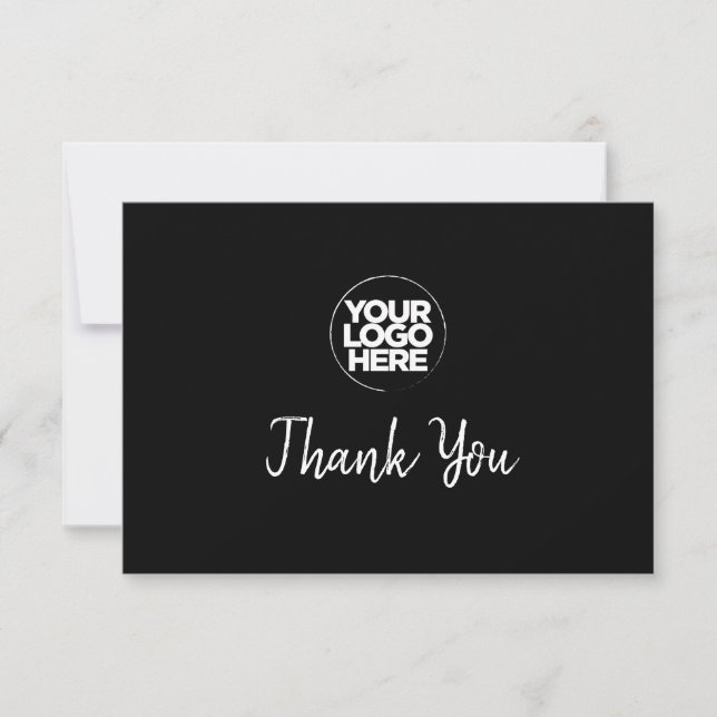 Black Business Logo And Message Thank You Card (Front)