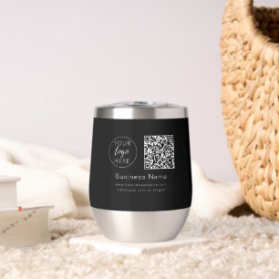 Black Business Logo and QR Code Thermal Wine Tumbler