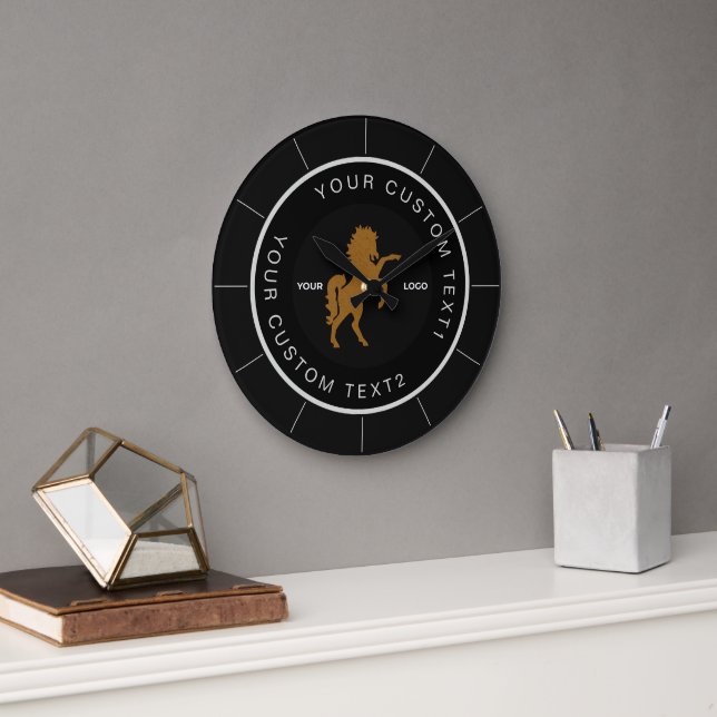 Black Business logo Company custom branded Badge Large Clock (Office)