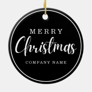 Black Business Logo Company Name Merry Christmas Ceramic Ornament