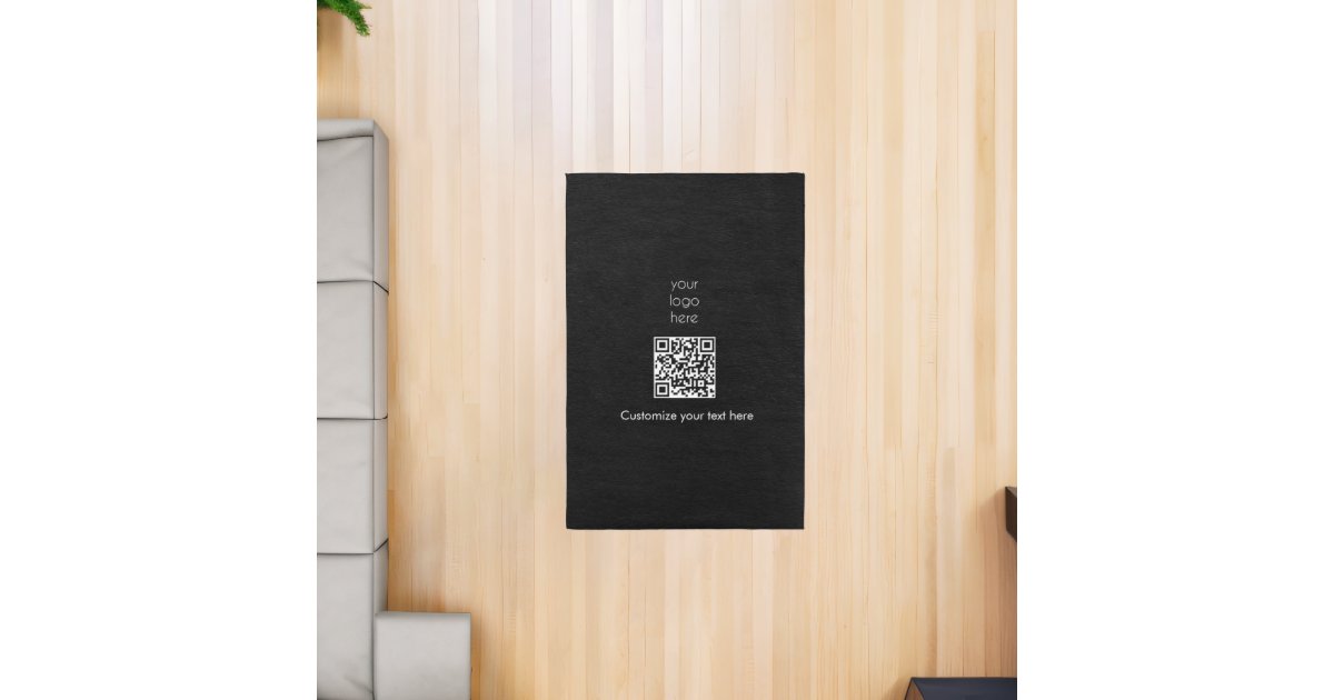 Qr Code Rug Black Business Logo Company QR Code Text Rug | Zazzle