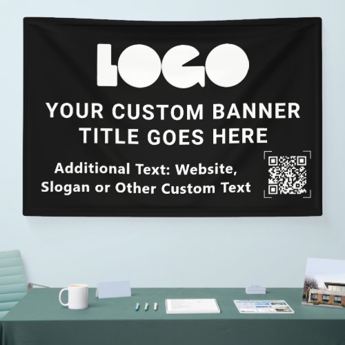 Black Business Logo Company QR Promo Custom 4x6 Banner