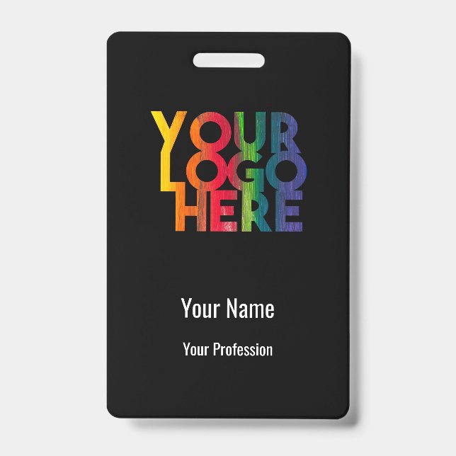 Black Business Logo Custom Employee Barcode Name Badge (Front)