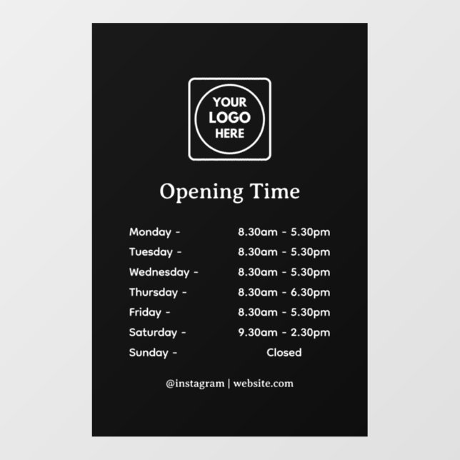 Black Business Logo | Custom Opening Hours Wall  Wall Decal (Front)