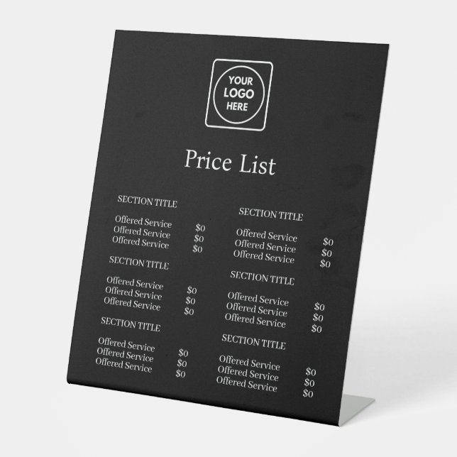 Black Business Logo | Custom Price List Display Pedestal Sign (Front)