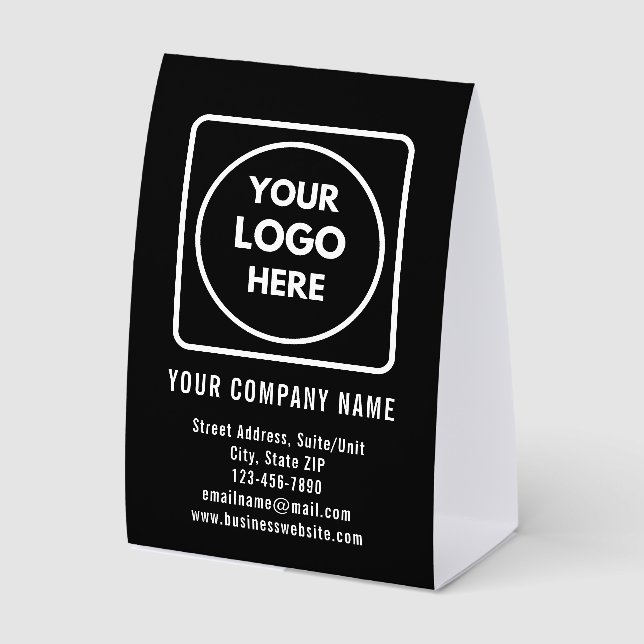 Black Business Logo Desk Sign Table Tent (Front)